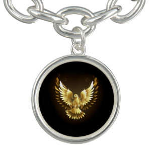 Faux Gold Foil Peace Dove on Black Bracelet