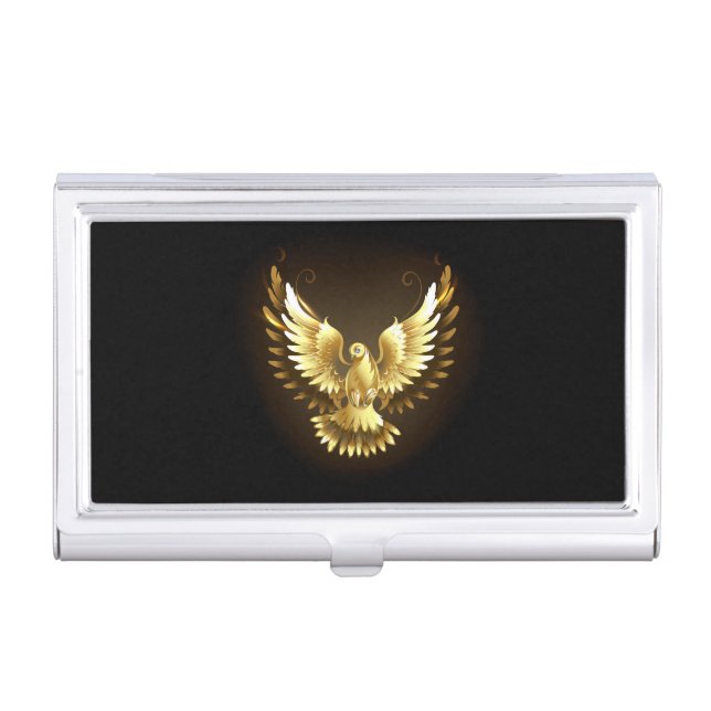 Faux Gold Foil Peace Dove on Black Business Card Case (Front)