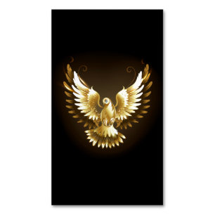 Faux Gold Foil Peace Dove on Black Business Card Magnet