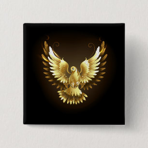Faux Gold Foil Peace Dove on Black Button