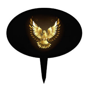 Faux Gold Foil Peace Dove on Black Cake Topper