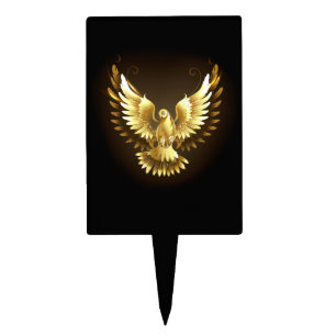 Faux Gold Foil Peace Dove on Black Cake Topper