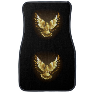 Faux Gold Foil Peace Dove on Black Car Floor Mat