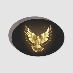 Faux Gold Foil Peace Dove on Black Car Magnet