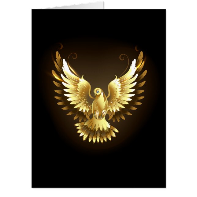 Faux Gold Foil Peace Dove on Black Card (Front)