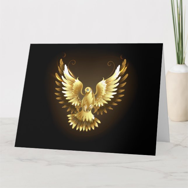 Faux Gold Foil Peace Dove on Black Card (Front)