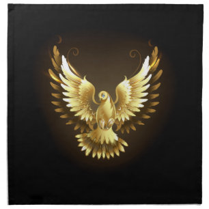 Faux Gold Foil Peace Dove on Black Cloth Napkin