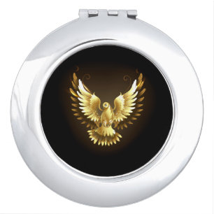 Faux Gold Foil Peace Dove on Black Compact Mirror