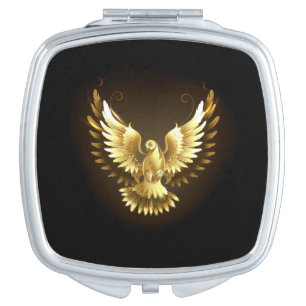 Faux Gold Foil Peace Dove on Black Compact Mirror