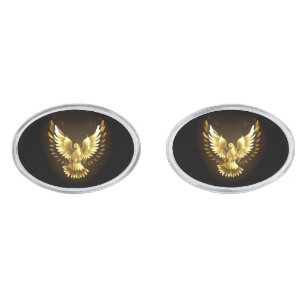 Faux Gold Foil Peace Dove on Black Cufflinks