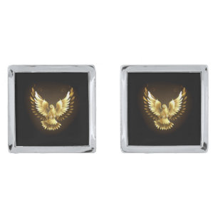 Faux Gold Foil Peace Dove on Black Cufflinks
