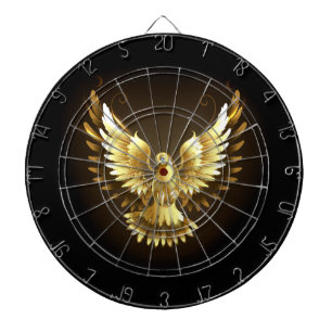 Faux Gold Foil Peace Dove on Black Dart Board