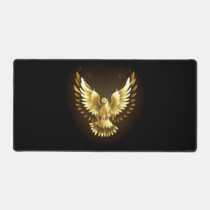 Faux Gold Foil Peace Dove on Black Desk Mat