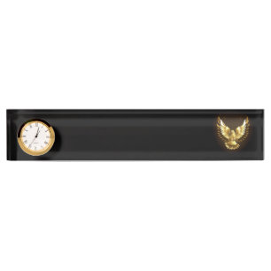 Faux Gold Foil Peace Dove on Black Desk Name Plate