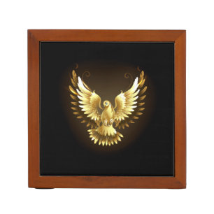 Faux Gold Foil Peace Dove on Black Desk Organizer