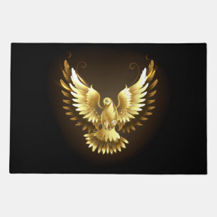 Faux Gold Foil Peace Dove on Black Doormat
