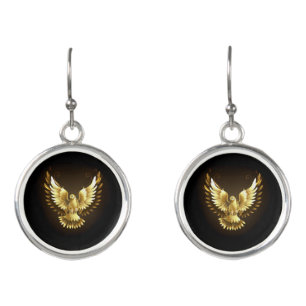 Faux Gold Foil Peace Dove on Black Earrings