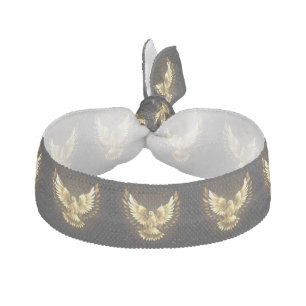 Faux Gold Foil Peace Dove on Black Elastic Hair Tie