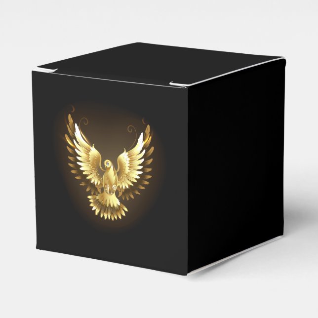 Faux Gold Foil Peace Dove on Black Favor Boxes (Front Side)