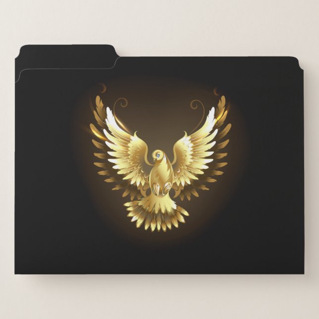 Faux Gold Foil Peace Dove on Black File Folder (Front Left)
