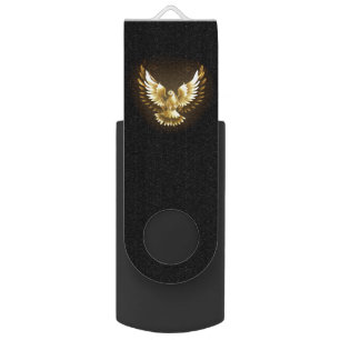 Faux Gold Foil Peace Dove on Black Flash Drive