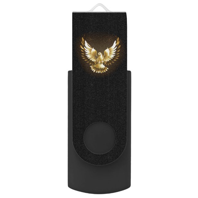 Faux Gold Foil Peace Dove on Black Flash Drive (Front Vertical)