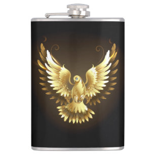 Faux Gold Foil Peace Dove on Black Flask