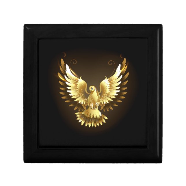 Faux Gold Foil Peace Dove on Black Gift Box (Front)