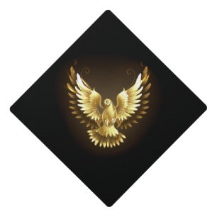 Faux Gold Foil Peace Dove on Black Graduation Cap Topper