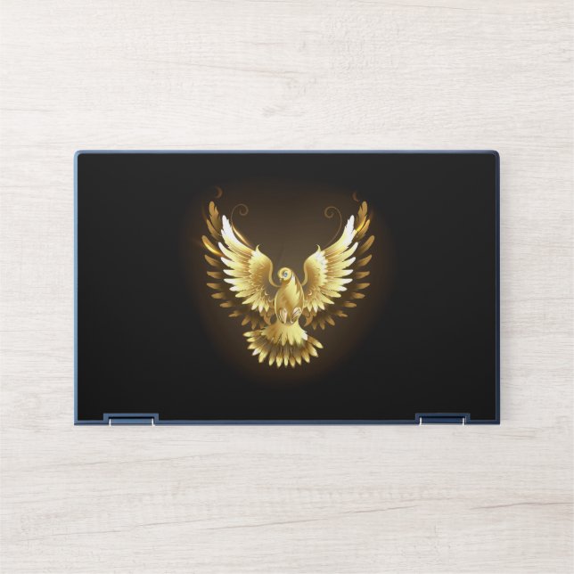 Faux Gold Foil Peace Dove on Black HP Laptop Skin (Front)