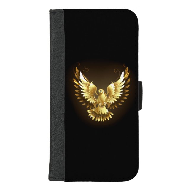 Faux Gold Foil Peace Dove on Black iPhone Wallet Case (Front)