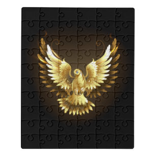 Faux Gold Foil Peace Dove on Black Jigsaw Puzzle