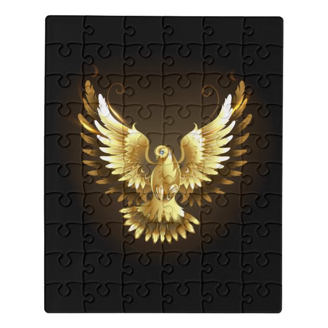 Faux Gold Foil Peace Dove on Black Jigsaw Puzzle (Puzzle Vertical)