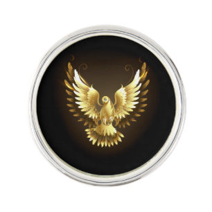 Faux Gold Foil Peace Dove on Black Lapel Pin