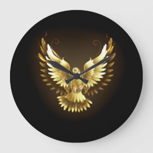 Faux Gold Foil Peace Dove on Black Large Clock