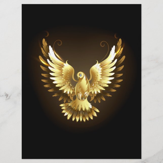 Faux Gold Foil Peace Dove on Black Letterhead (Front)