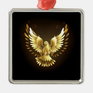 Faux Gold Foil Peace Dove on Black Metal Ornament