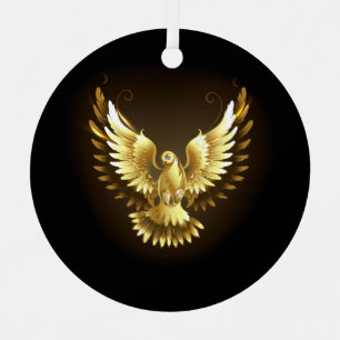 Faux Gold Foil Peace Dove on Black Metal Ornament