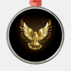 Faux Gold Foil Peace Dove on Black Metal Ornament