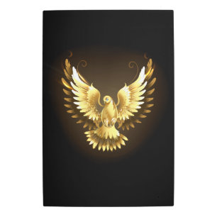 Faux Gold Foil Peace Dove on Black Metal Print
