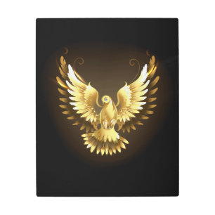 Faux Gold Foil Peace Dove on Black Metal Print