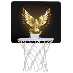 Faux Gold Foil Peace Dove on Black Mini Basketball Hoop