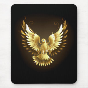 Faux Gold Foil Peace Dove on Black Mouse Pad