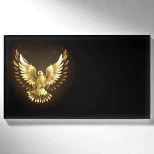 Faux Gold Foil Peace Dove on Black Name Tag