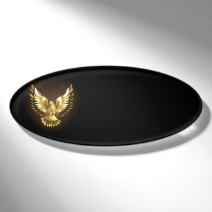 Faux Gold Foil Peace Dove on Black Name Tag