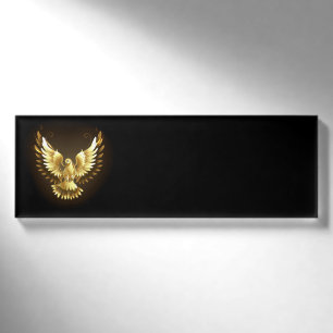 Faux Gold Foil Peace Dove on Black Name Tag