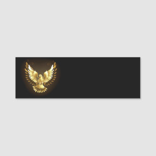 Faux Gold Foil Peace Dove on Black Name Tag