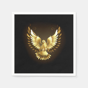 Faux Gold Foil Peace Dove on Black Napkins