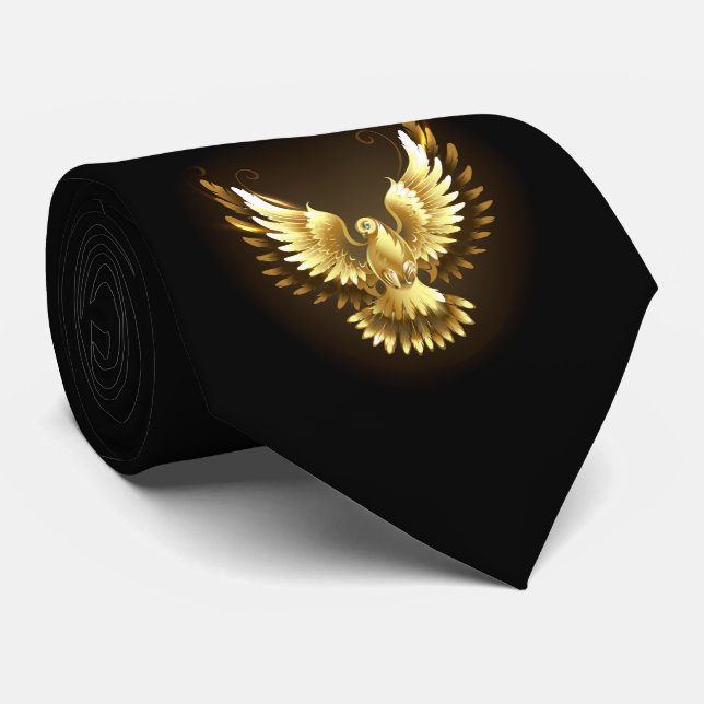 Faux Gold Foil Peace Dove on Black Neck Tie (Rolled)