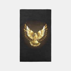 Faux Gold Foil Peace Dove on Black Outdoor Rug